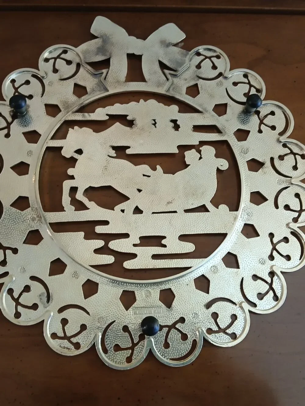 Vintage Y2K Silverplate Trivet Winter Sleigh / Made in Italy